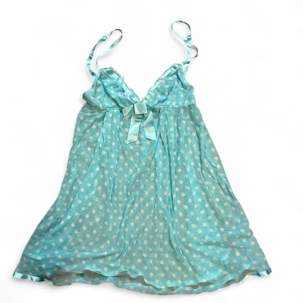 Vintage Y2K Victoria's Secret Gold Label Aqua Polka Dot Babydoll Slip M